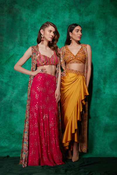 Buy Red Jacquard Crop Top N Skirt With Cape Festive Wear Online at Best  Price | Cbazaar