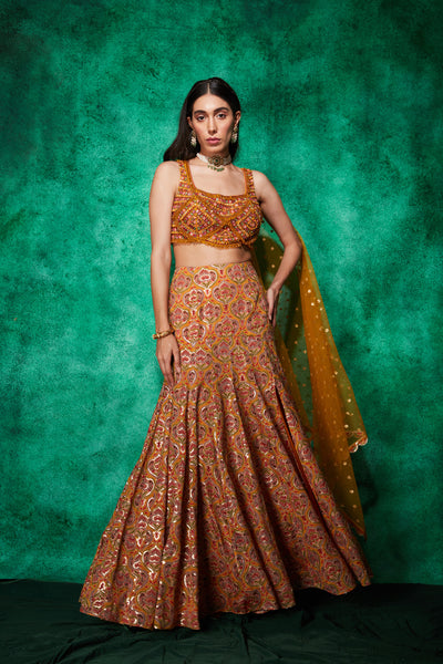 Olive Net Embellished Mermaid Lehenga Set Design by Aisha Rao at Pernia's  Pop Up Shop 2024