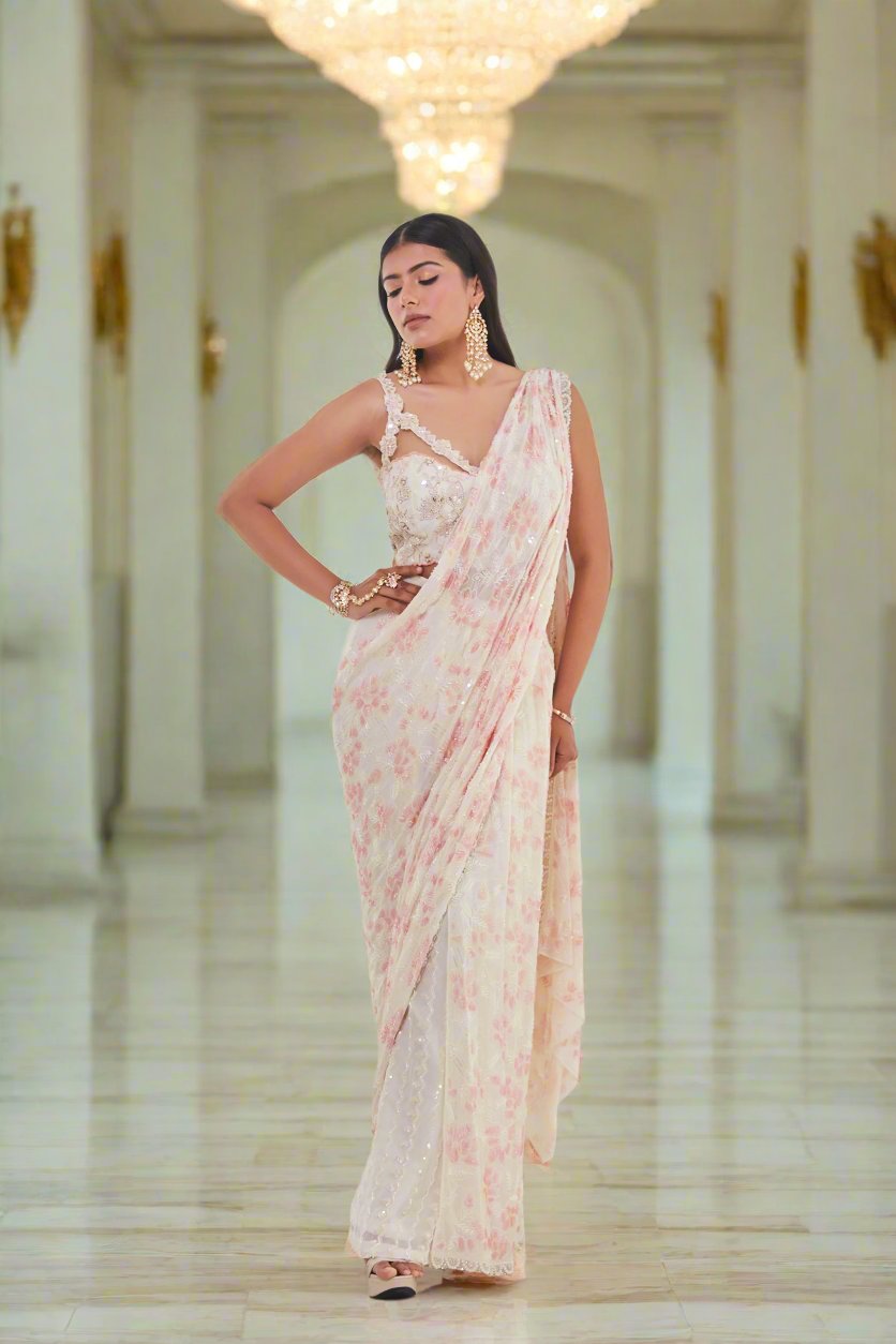 Georgette Pearl Sharara Saree