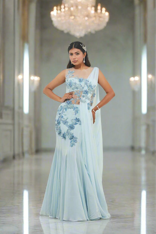 Mermaid Saree Gown with Crystal Embroidery