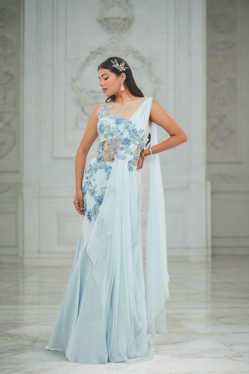 Mermaid Saree Gown with Crystal Embroidery