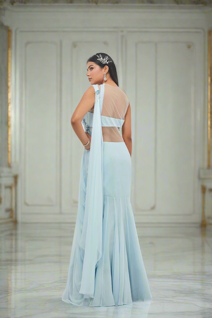 Mermaid Saree Gown with Crystal Embroidery