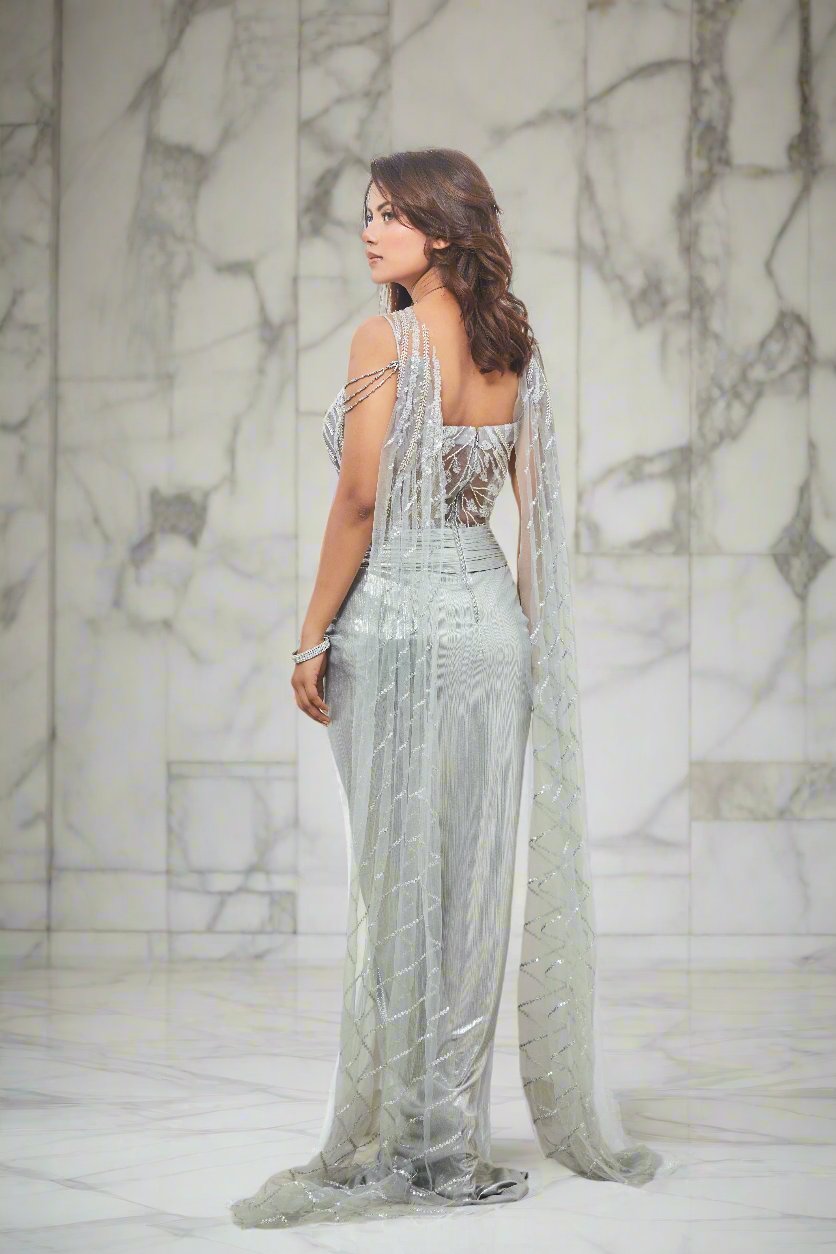 Crystal Metallic Drape Corset Gown