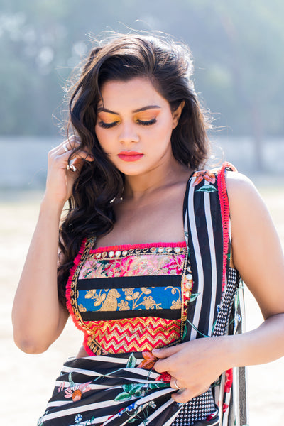 Corset with draped dhoti and panel drape | Mayuri Raghuvanshi