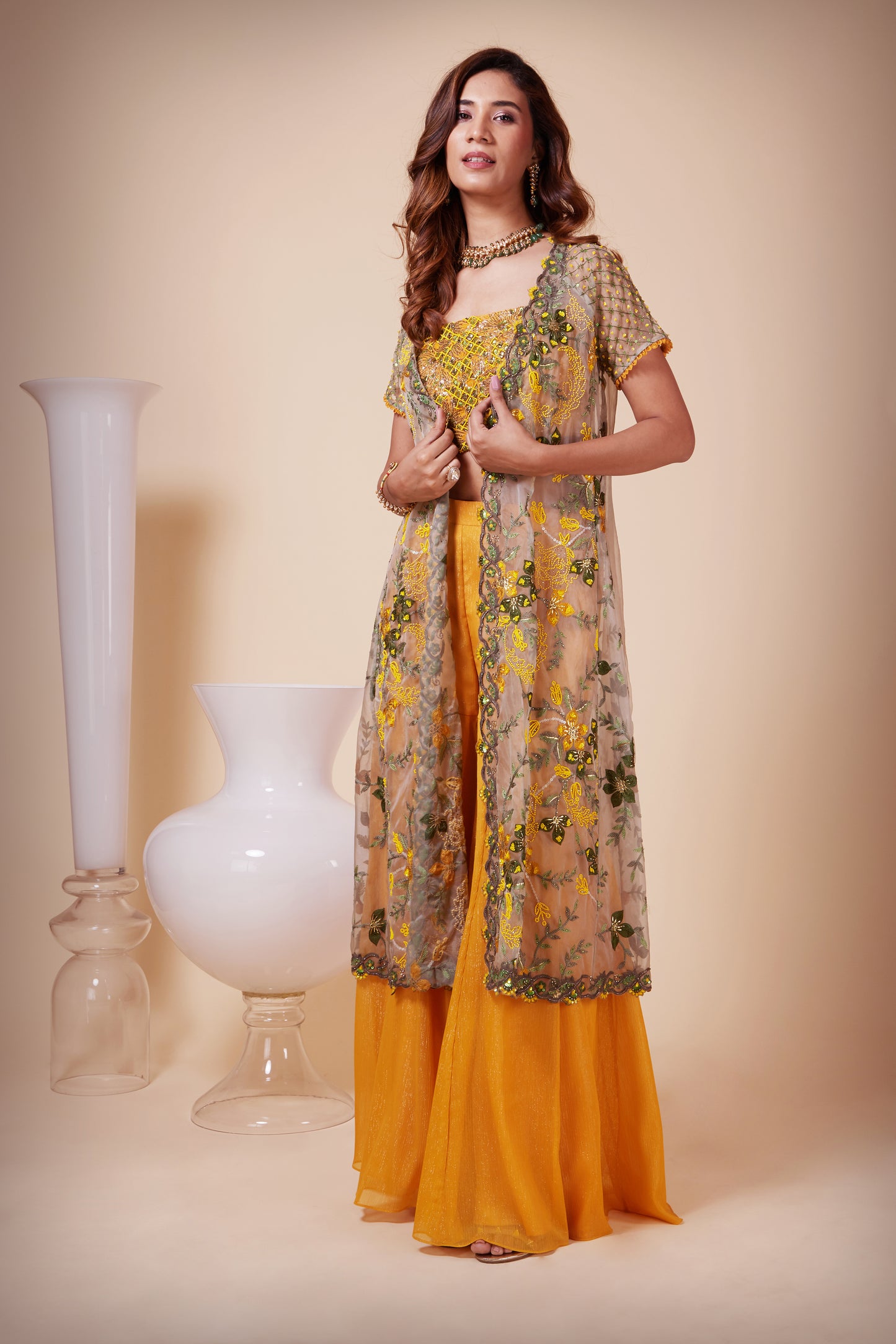 Sharara Set teamed with a Floral Organza Jacket