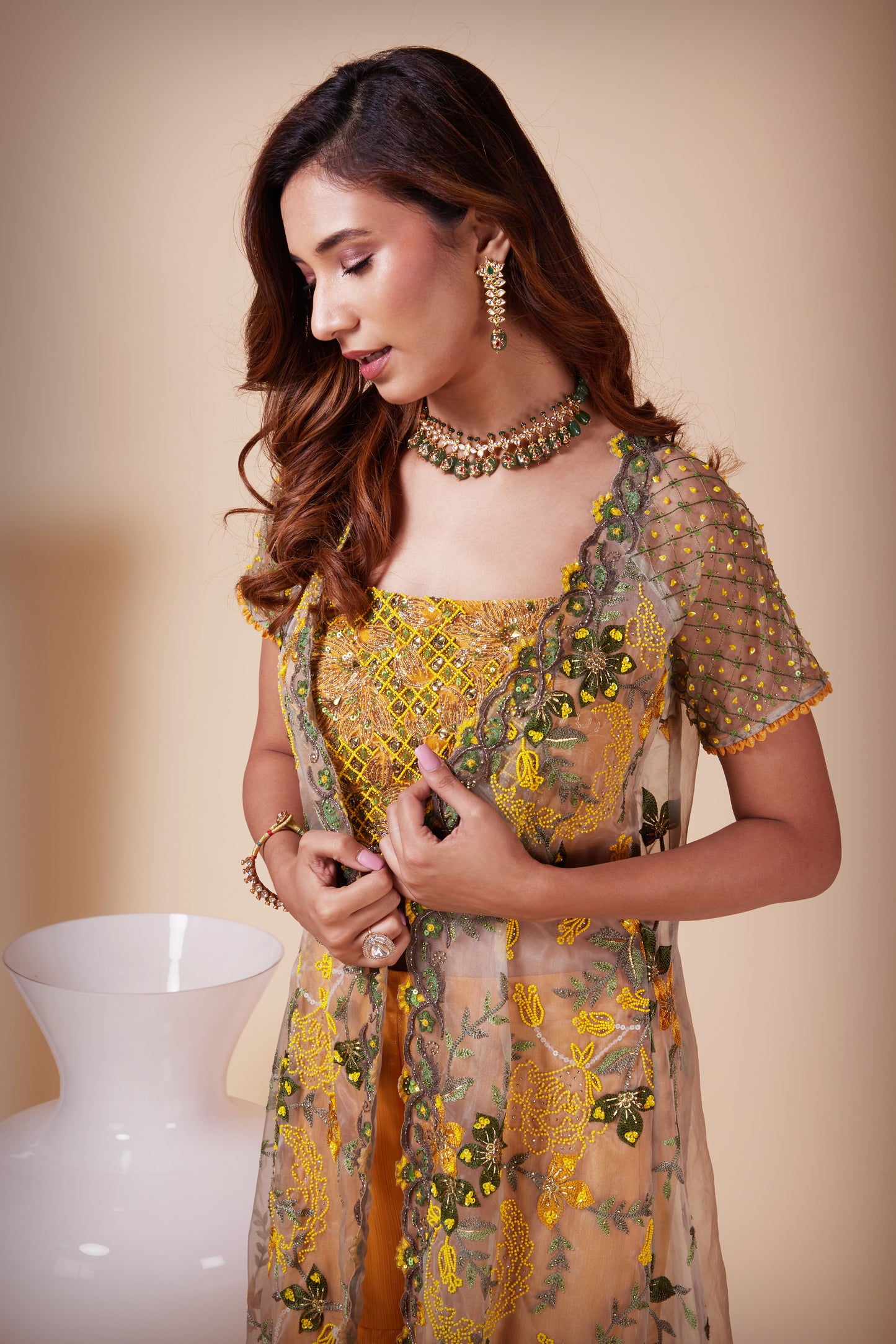 Sharara Set teamed with a Floral Organza Jacket